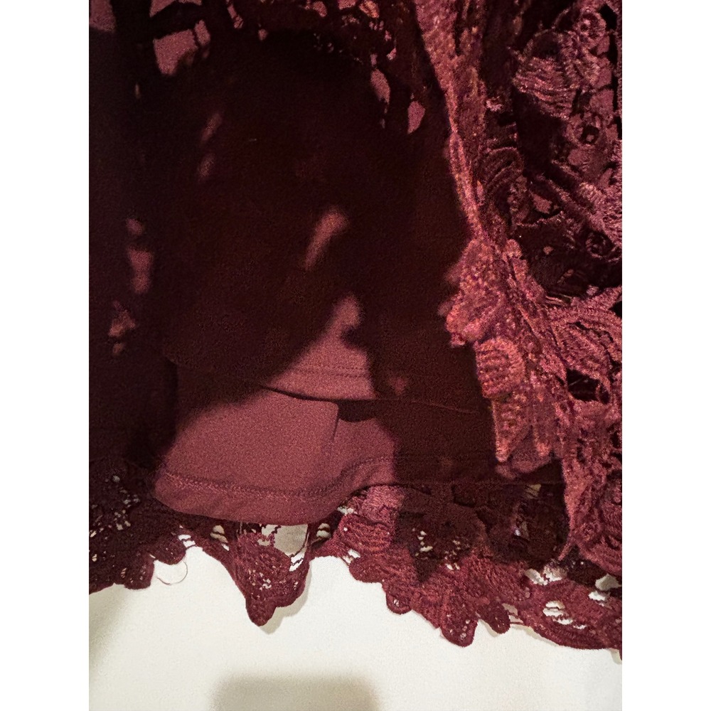 John Paul Richard Burgundy Lace crochet Scalloped Hem Midi Skirt sz L Boho chic - Picture 4 of 9